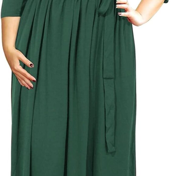 Women's Plus Size Maxi Dress V-Neck 3/4 Sleeves Pockets Elegant Casual - Picture 1 of 2